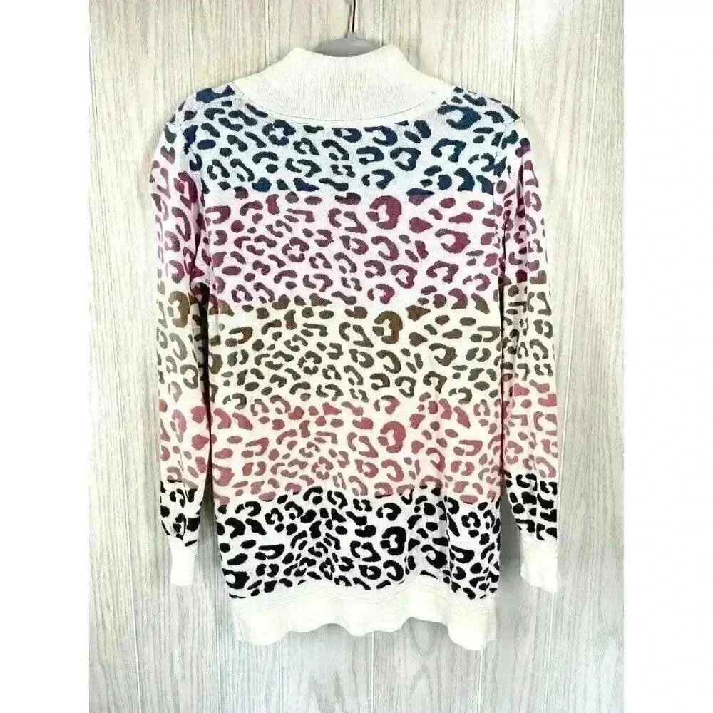Soft Surroundings Sweater Small Leone Rainbow Leopard Print High Neck Cozy Knit - Picture 6 of 9